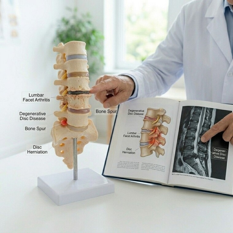 Degenerative joint disease of the spine with lumbar facet arthritis and disc degeneration